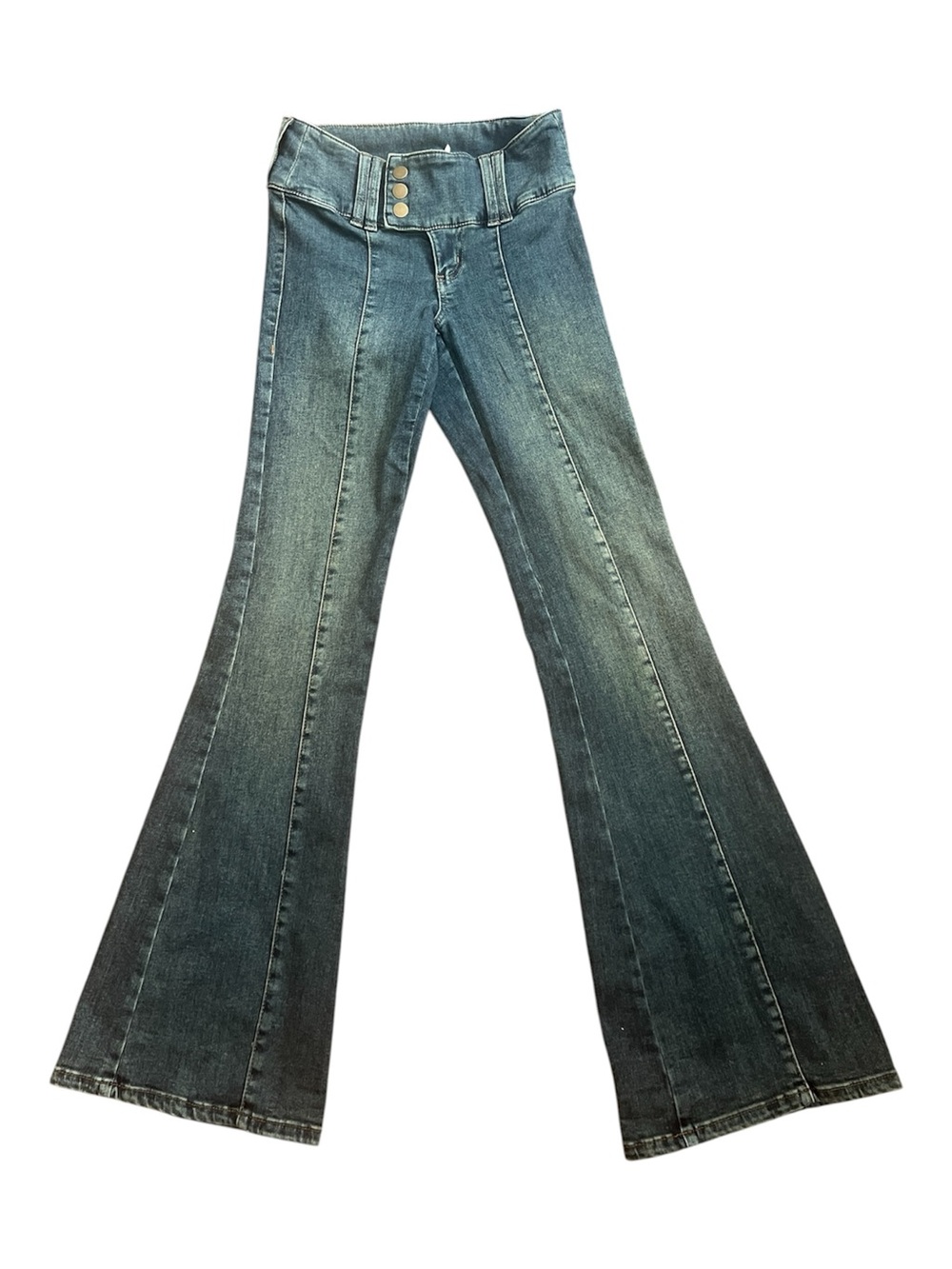 Garage Denim Y2K 2000s Boho Low Rise Flare Jeans Front Seam Dark Wash SZ 0/24